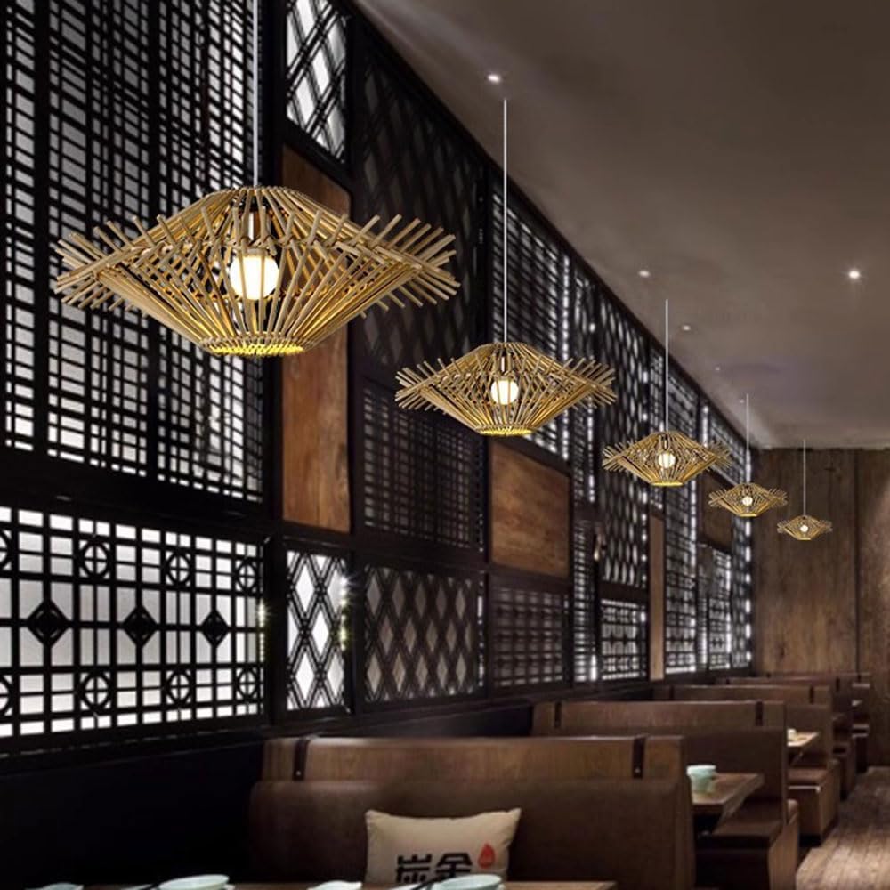 Lampada da soffitto a Nido d'uccello in Rattan, Confezione da 1, in Vimini Cavo di bambù, per Ristorante, Illuminazione in Vimini per Soggiorno, Camera da Letto, Sala da Pranzo