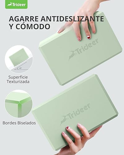 Miniatura 6 de Trideer - Bloques de yoga (paquete de 2), bloques de espuma suave antideslizantes con bordes biselados para alineación y estiramiento en yoga
