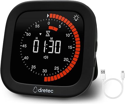 dretec, Visual Timer for Kids, 12 Hours Countdown/Up, with Rechargeable, 3 Volume Levels, 2 Brightness Display, and Magnetic, Homeschool Study Tool, Kitchen, Silent OperationVibration