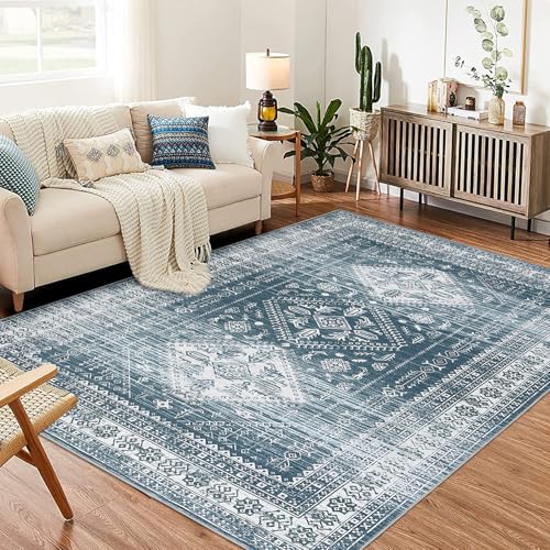 Garvee 8x10 ft Boho Vintage Area Rug for Living Room, Washable Abstract Mattress, Non-Slip Low Pile Throw Soft Rugs with Rubber Backing, Kitchen Carpe