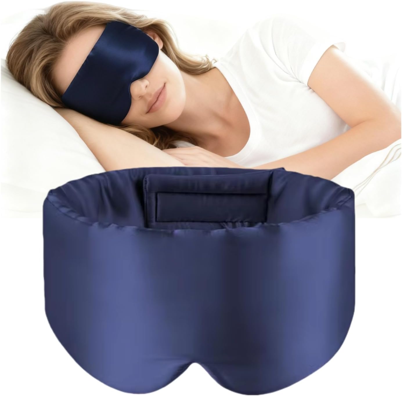 100% Mulberry Silk Sleep Mask, Large Adjustable Eye Cover for Sleeping, Comfortable, Pressure-Free and Breathable Sleeping Masks for Women Men – DarkBlue