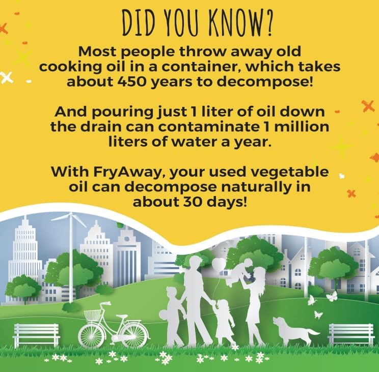 Miniatura 8 de FryAway Solidificador de aceite de cocina para freír, paquete de 10 unidades  Solidifica 15 galones de aceites de cocina  Polvo a base de plantas