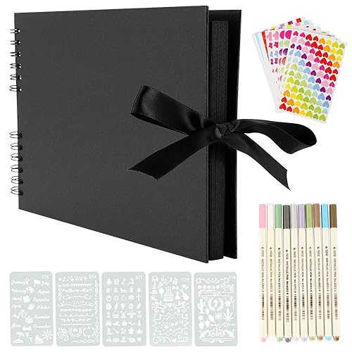Album Photos, 28x21cm Traditionnel Scrapbook 80 Pages Noires Mariage Livre