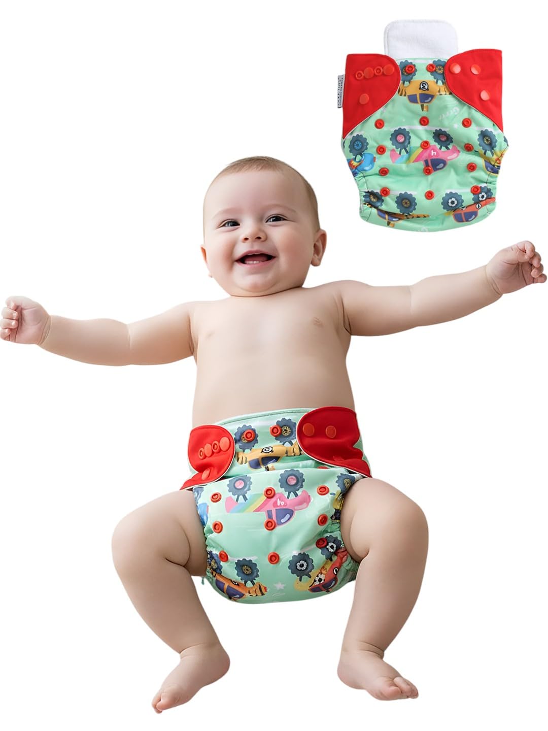 POLKA TOTS Reusable & Washable Fleece Cloth Diapers with 1 Liner and Size Adjustable Snap Buttons for New Born Babies (Digital Print - Car)-picture-25
