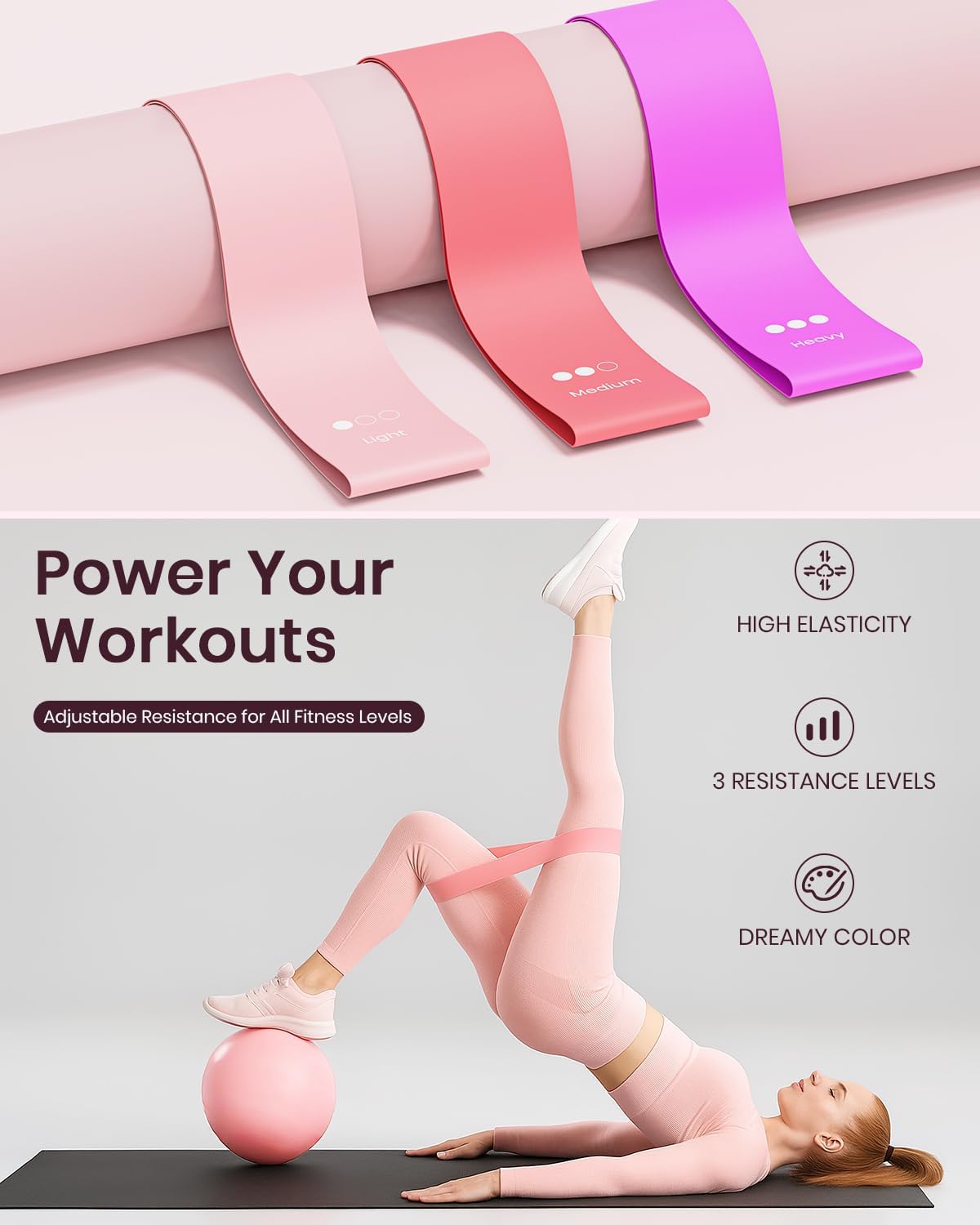 Pilates Ring Set for Women, Home Workout Pilates Equipment with Resistance Bands, 14'' Magic Circle, Mini Ball, Pilates Starter Kit for Strength, Toning and Flexibility - Image 5