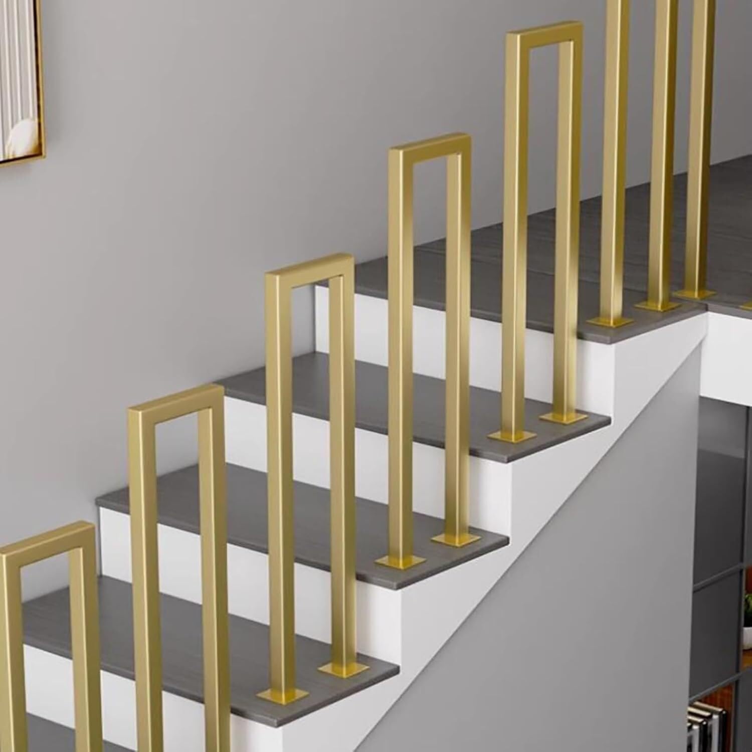 Zyntho Gold Outdoor Indoor Wrought Iron Hand Rail Guardrail, Hand Rails For Outdoor Steps, 1.1/1.4/1.8/2.1/2.4/2.7/2.9/3.1/3.3Ft Staircase Guardrail, For Home Villa Loft Decorative Fence(,45Cm/1.4Ft)