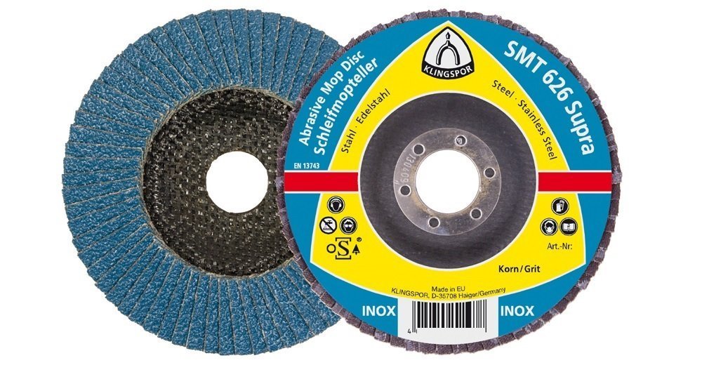 Disque à lamelles SMT 626 180 mm grain 40 Klingspor pour le meulage et l'ébarbage de l'acier