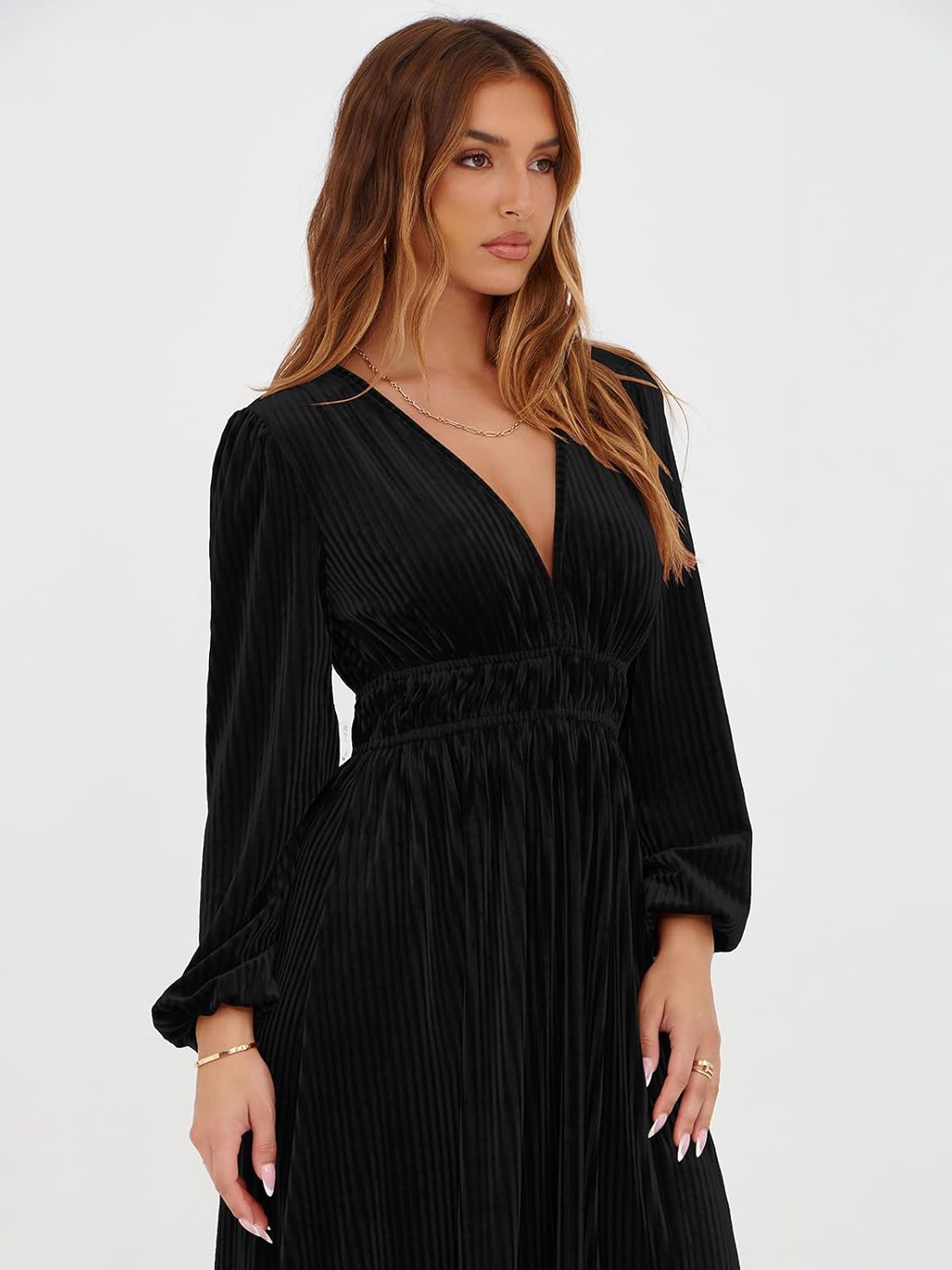 Sissyaki Women's Long Sleeve Velvet Dresses Fall Winter Long Dress Wedding Guest Party Maxi Dress - Image 5