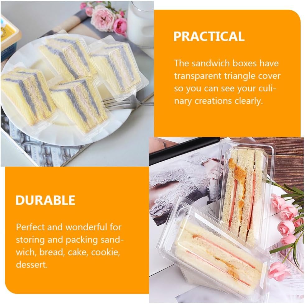 Cabilock Clear Sandwich Packaging Boxes 60 Pack Disposable Triangle Plastic Containers with Lids for Sandwiches Cakes Desserts Takeout Parties 5.90X3.34X2.95 Inches