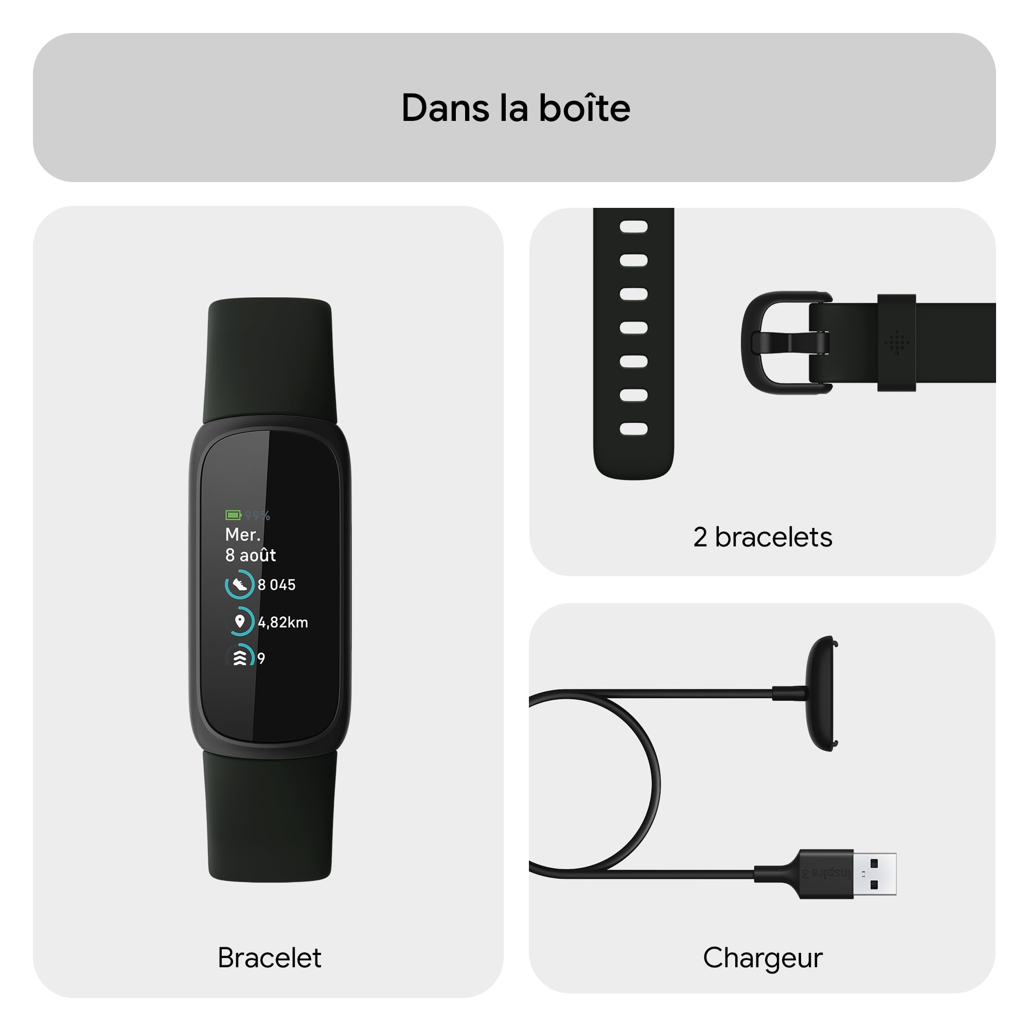 Google Fitbit Inspire 3 Bracelet d’activité sport et santé avec jusqu’à 10 jours d’autonomie de batterie et compatible avec Android et iOS, Parme