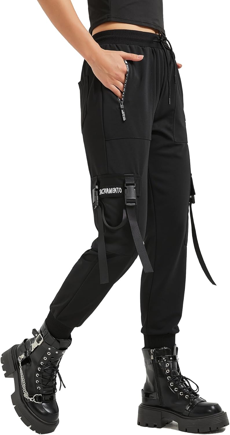 MEINVQIAOTI Streetwear Baggy Cargo Sweatpants for Women Functional Streamer Jogger Techwear Black Cargo Pants for Women - Image 5