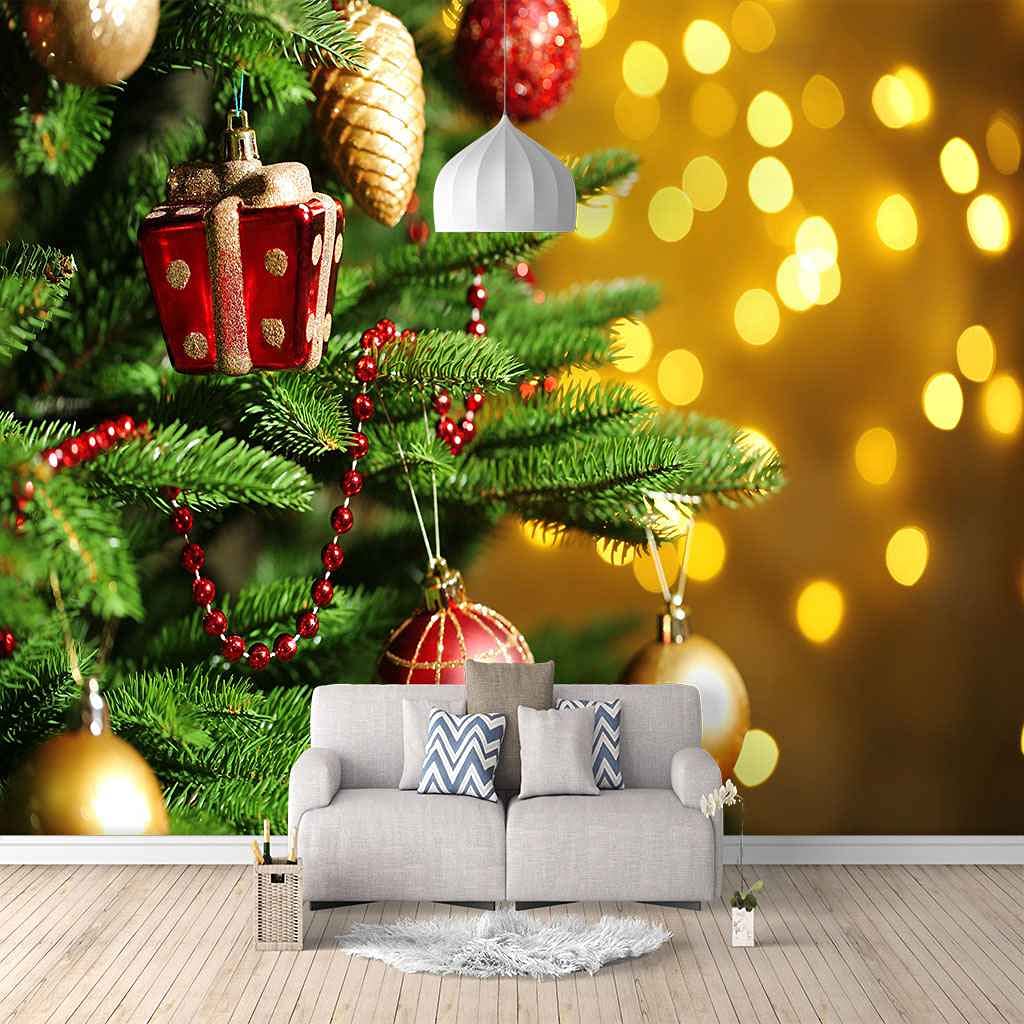 Papier peint Noël 300x210 cm auto-adhésif en toile poster mural 3D pour salon et chambre