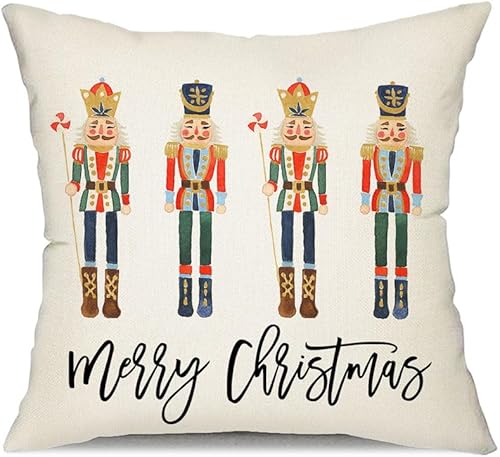 Miniatura 7 de Funda de almohada con texto en inglés "Merry Christmas" de 12 x 20 pulgadas, decoración navideña de cascanueces de invierno, fiestas, decoración