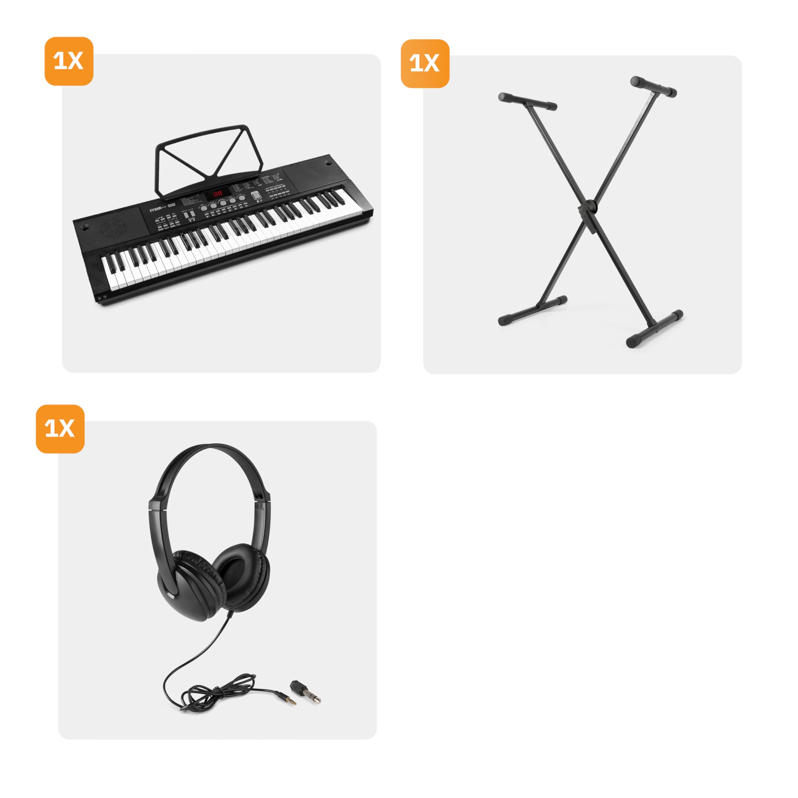 Max KB15 Clavier Électronique 61 Touches Stand et Casque Audio Inclus | Apprentissage Musical pour Débutants, Expérience Interactive et Ludique, Deux Haut-parleurs Intégrés, Pratique Maison