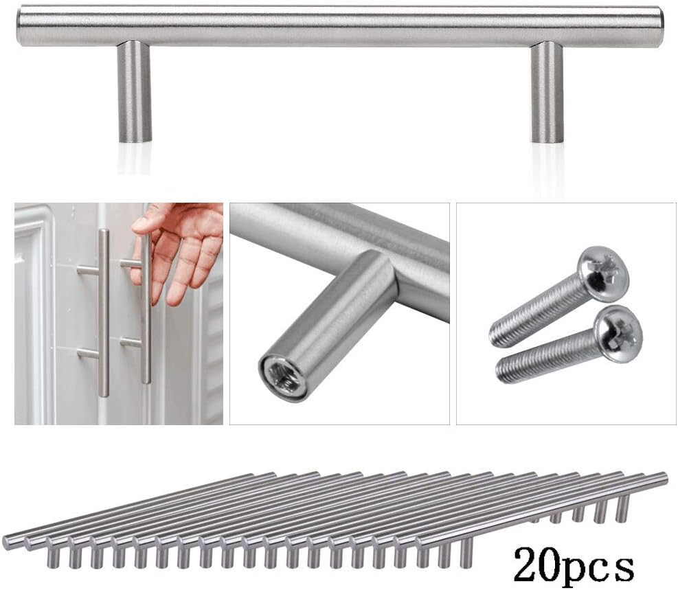 Drawer Pulls,Stainless Steel Silver Drawer Handles 3.78" Hole Center Bar/Kitchen Cabinet Drawer Dresser Handles (20 pcs)