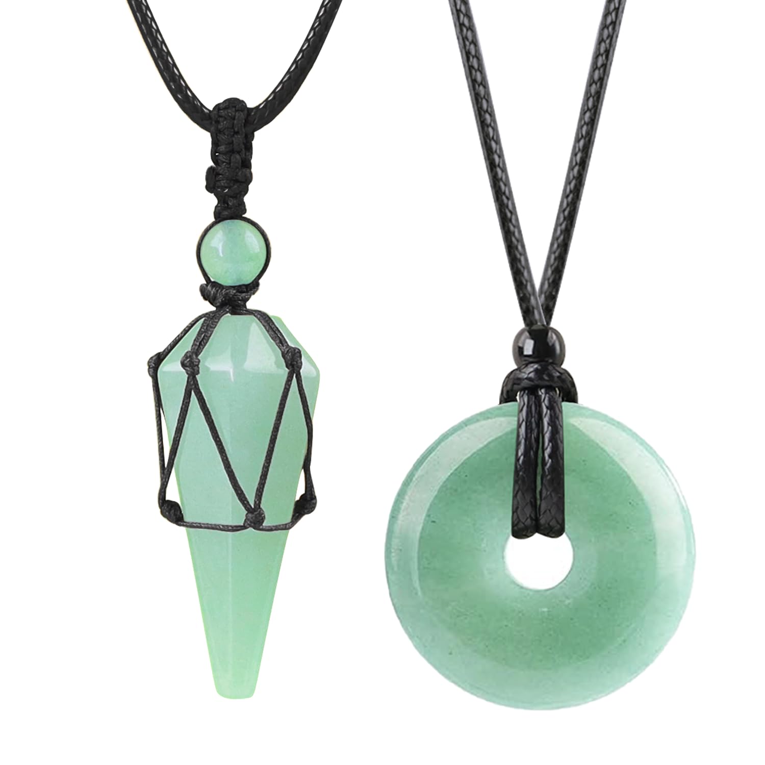 3pcs Natural Crystal Stone Lucky Coin Crystal Necklace Donut Pendnat, Hexagonal Pointed, Bead Pendant for Women and Men