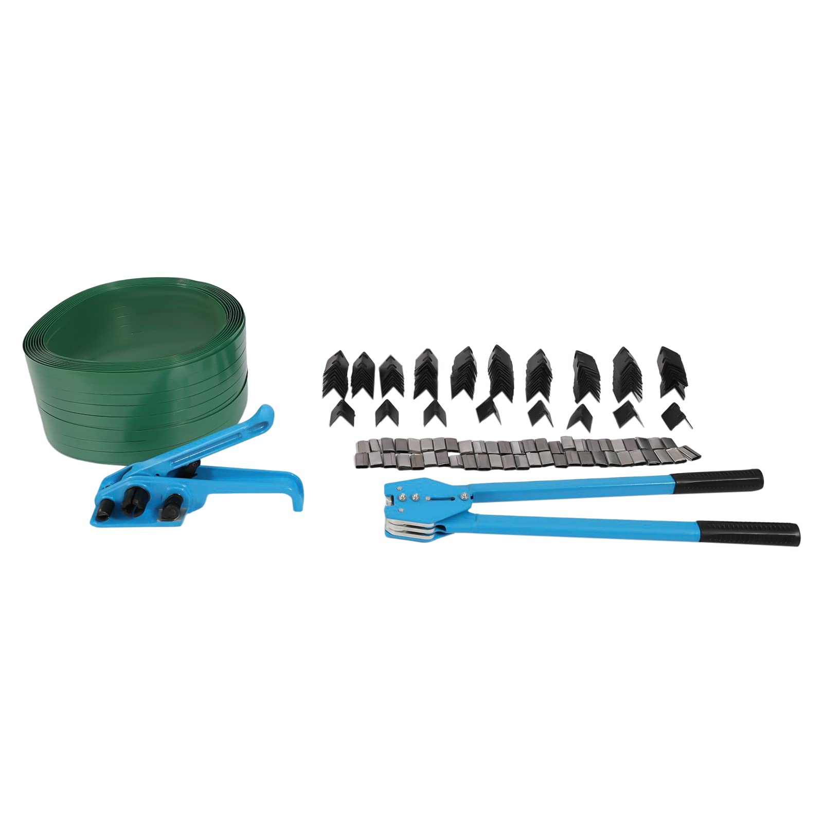 Set di reggette manuali, 1000 N, set di reggiette, set rotante, manuale, con nastro di imballaggio per nastri in plastica PET, blu