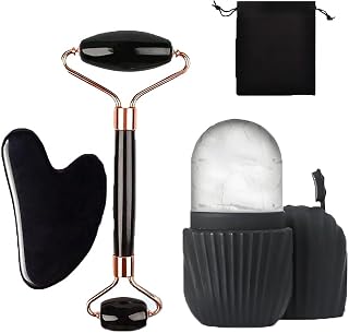 MINGBOLIN Gua Sha Set 4-teilig, Eisroller Gesicht und Gesichtsroller | Doppelkopf-Roller, Gua-Sha-Herz, wiederverwendbarer Silikon-Eisroller und Beutel, für Gesicht, Hals und Dekolleté
