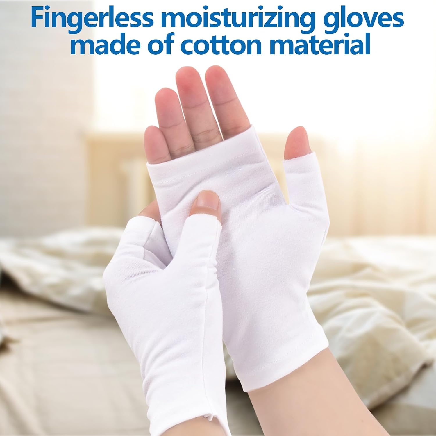 6 Pairs Fingerless Eczema Gloves Moisturizing Gloves for Adults Fingerless Cotton Gloves Washable and Reusable Eczema Sleeves Cotton Gloves Overnight Dry Hands for Adults Eczema (White)