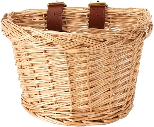 Miniatura 2 de Cesta de mimbre para bicicleta infantil con correas para bicicleta infantil de 12 a 16 pulgadas, triciclo, scooter, (rosa, morado y marrón)