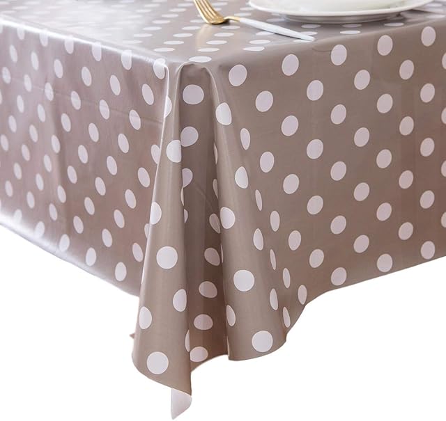 Vinylla Polka Dot Taupe Easy Wipe Clean PVC Tablecloth