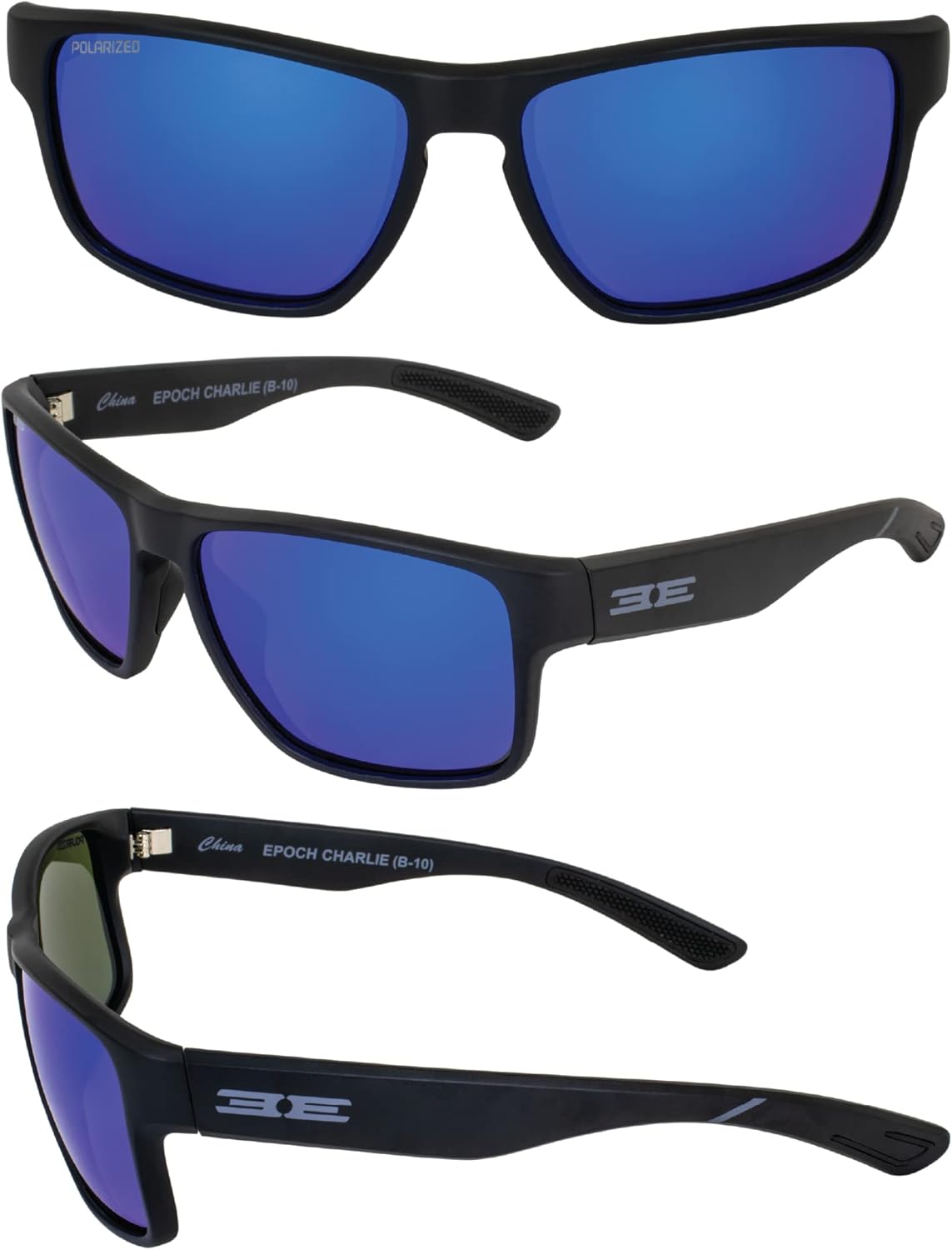 Epoch Eyewear Charlie Sport Sunglasses 2 Pair Black Frame & Grey Frame Polarized Blue Mirror Lens - Image 2