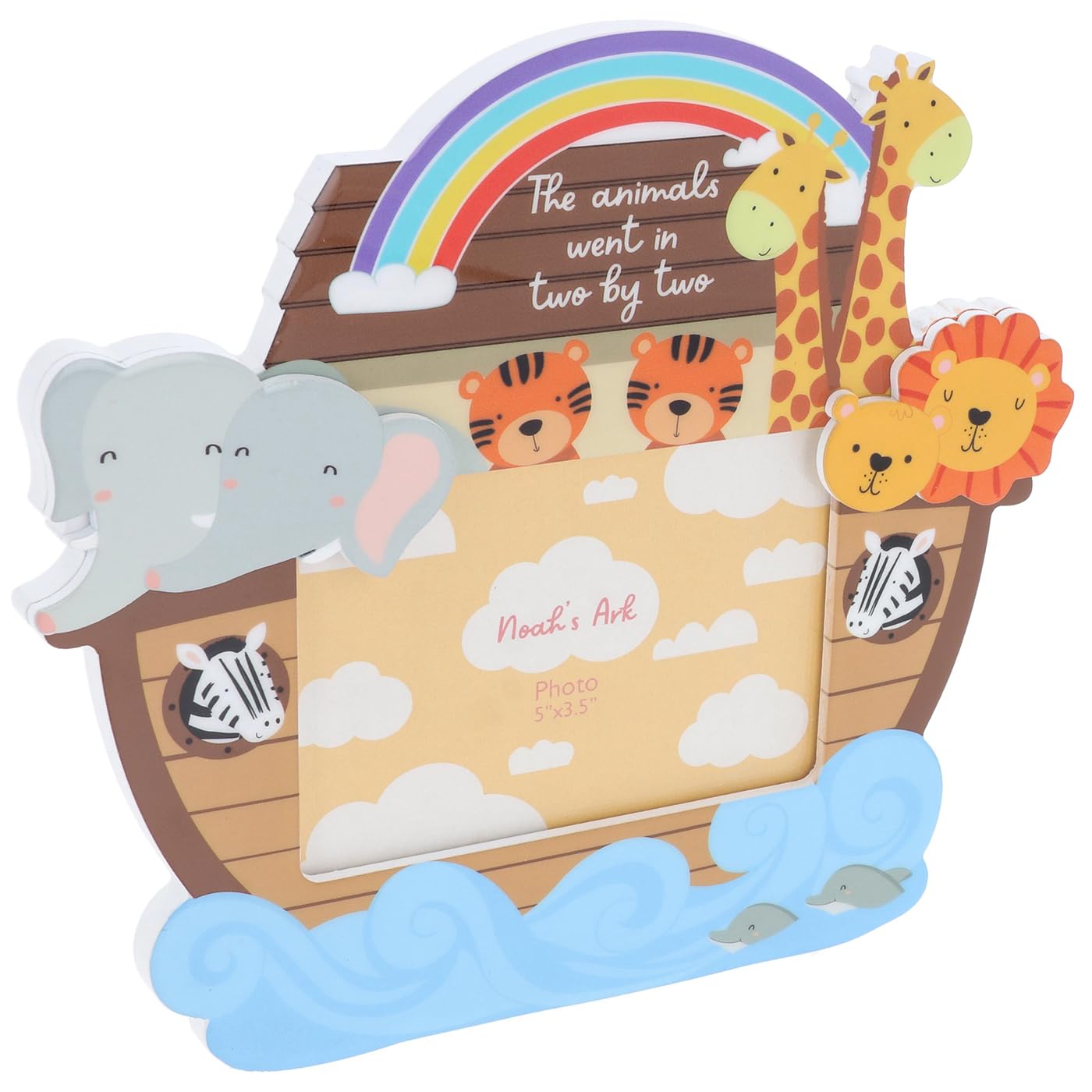 Shudehill Giftware Multicoloured Noah’s Ark Wooden Photo Frame – Holds 5X3 Inch Photo – Nursery Keepsake With Animal Design