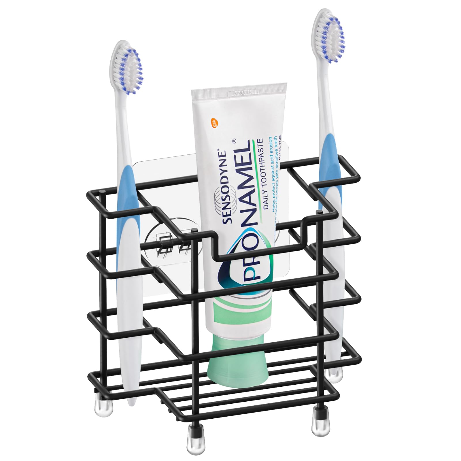 Linkidea Wall Mount Toothbrush Holder for Shower, Stainless Steel Tooth Brush Stand, Countertop 3 Slots Organizer Compatible with Colgate Extra Clean, Oral-B CrossAction (Black)