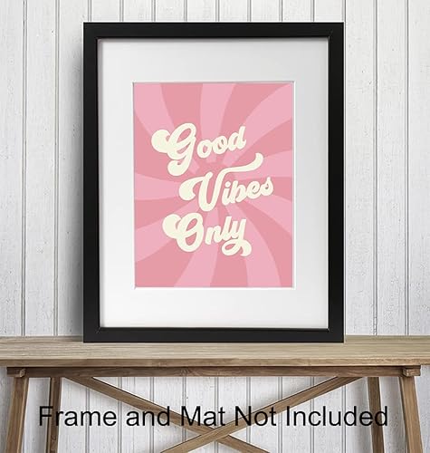 Miniatura 3 de Yellowbird Art & Design Good Vibes Only Wall Art - Good Vibes Sign - Hippie Trippy Home Decor - Pink 60's Retro style Wall Art Poster - Happy Quotes