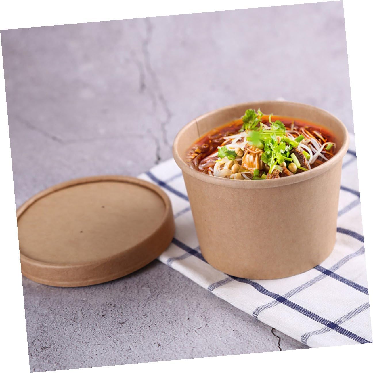 Gatuida 50pcs 8oz Kraft Paper Ice Cream Bowls with Lids Thickened Disposable Soup Containers for Takeout and Homemade Dessert Storage