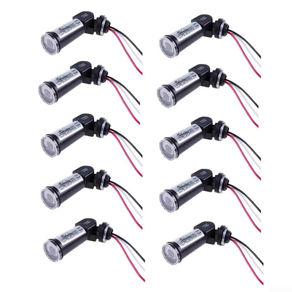 Confezione da 10 sensori crepuscolari da 120 V, resistenti alle intemperie, interruttore relè fotografico con ritardo di 30 secondi, per luci esterne e lampioni, girevole fino a 70 °C