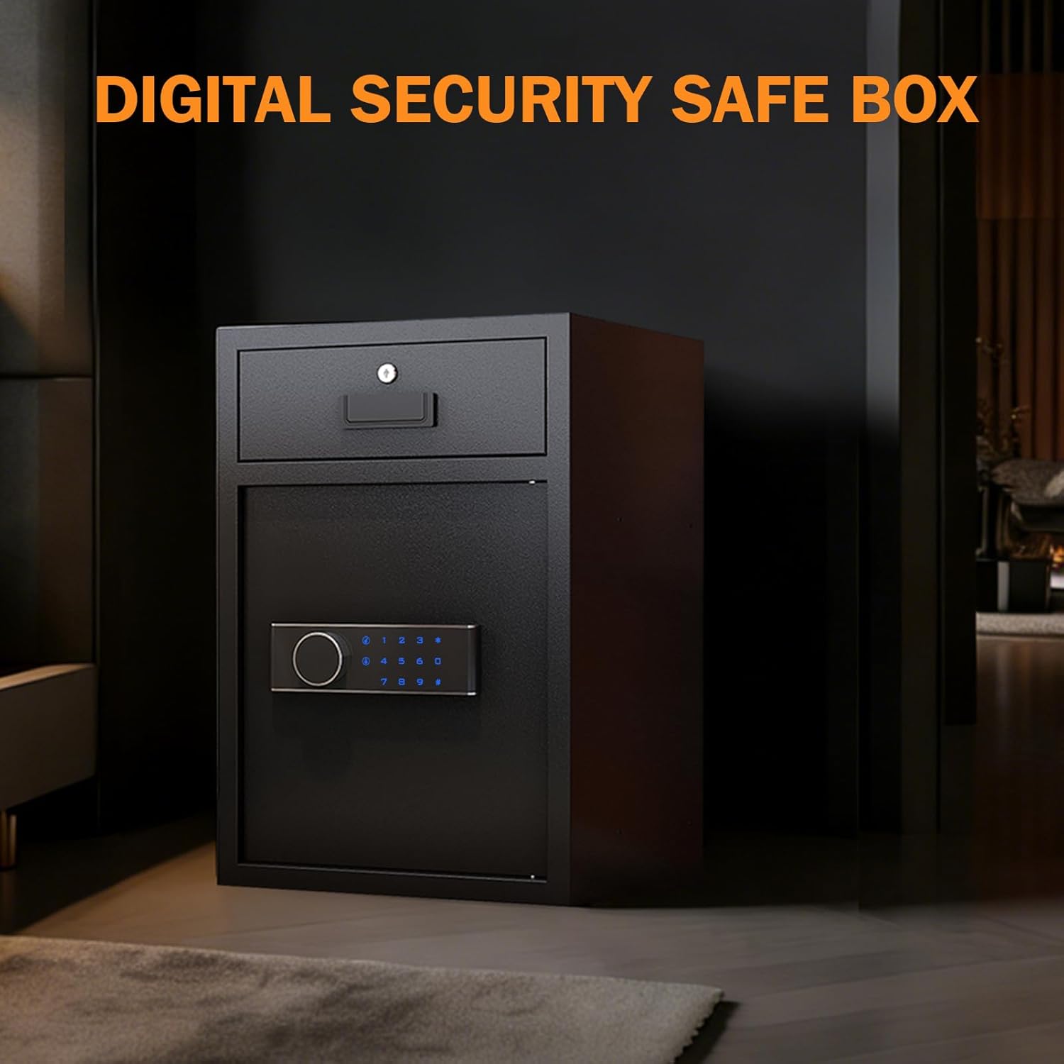 5.1 Cubic Feet Safe Box with Drawer, Digital Home Safe with Lockable Interior Drawer for Organized Storage, Password/Keys/External Battery Backup, with Fireproof Waterproof Document Bag & LED Light