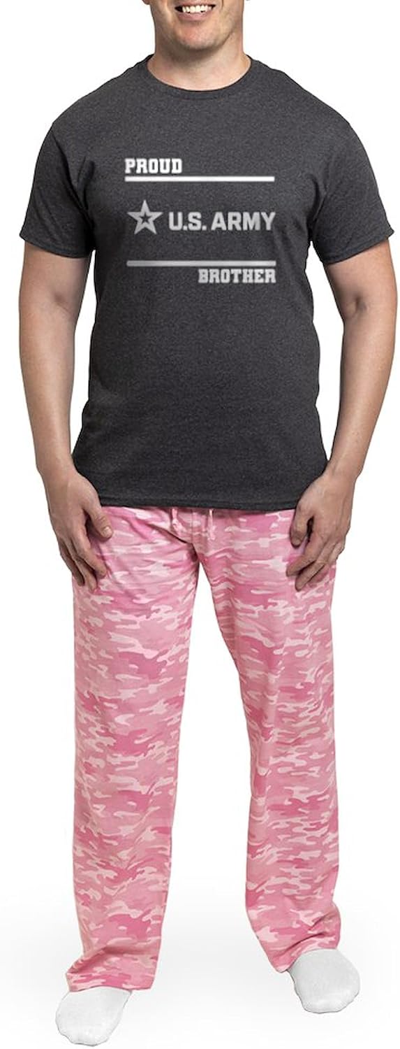 CafePress Proud Army Brother White Men's Charcoal Novelty Pajamas