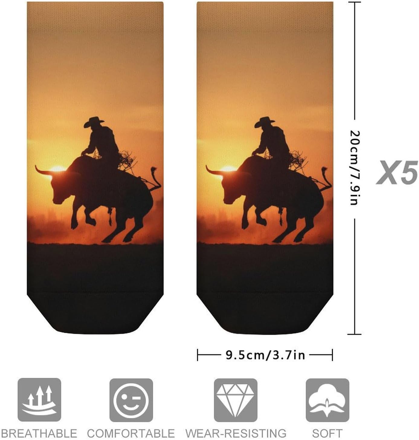 Riding Cow Socks for Men Women 5 Pairs Ankle Socks