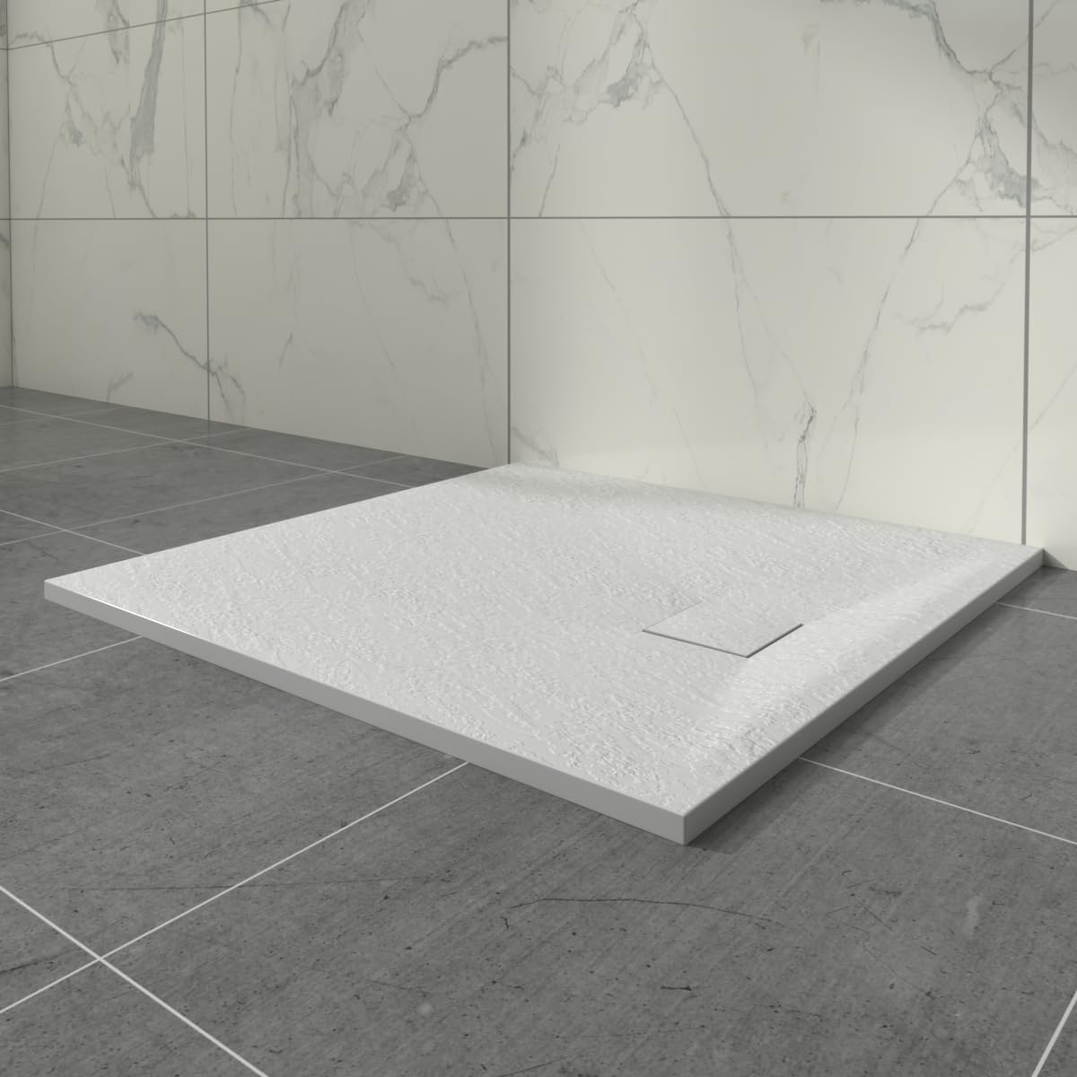Aquariss White 800X800mm Square Shower Tray With Waste Trap Slate Effect Slip-Resistant Cubicle Base For Bathroom Enclosures Wetroom