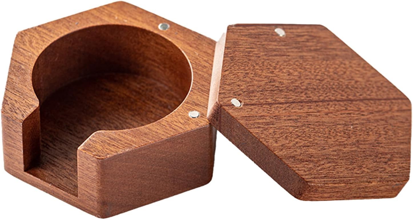 TERRIFI Coffee Filter Holder, Hexagonal Disposable Paper Coffee Filters Storage, Espresso Puck Screen Storage Wood Box with Lid, Fits 51mm/53mm/55mm/58mm