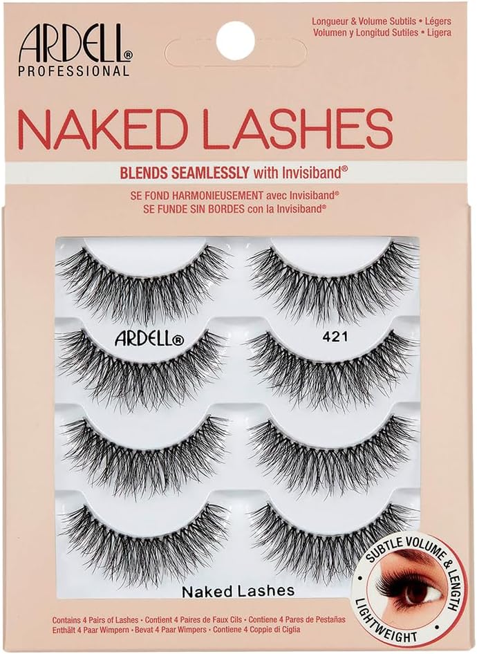 False Eyelashes Naked Lash 421 4 Pack Multipack Black Subtle Volume And Length Beautiful Soft Lightweight Lashes Super Soft Comfortable Invisiband Mid-Length Vegan-Friendly Eyelashes