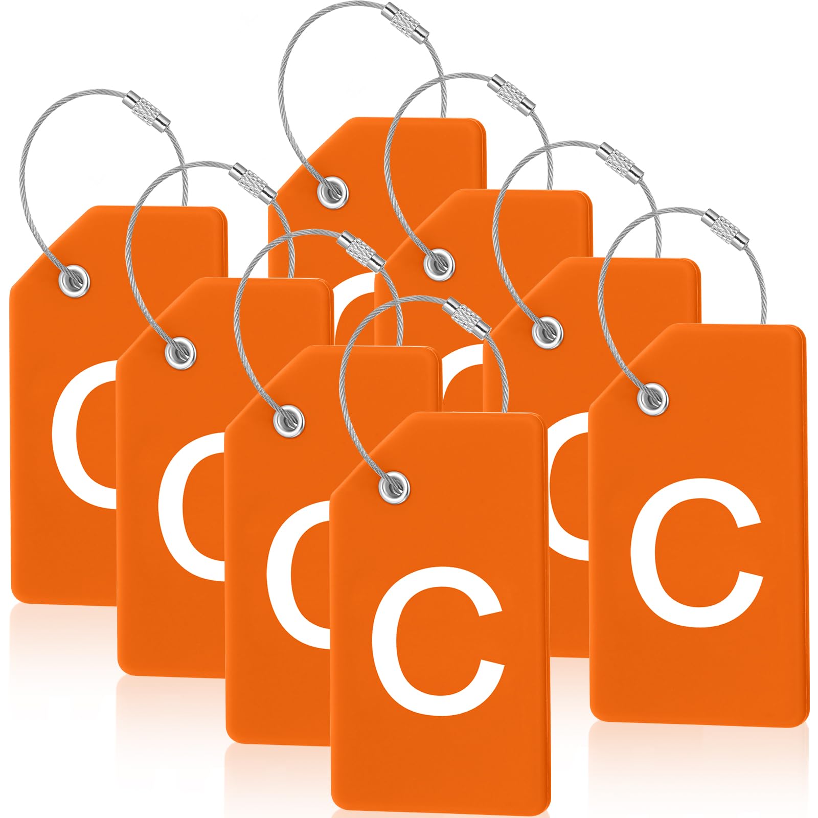 8 Pcs Initial Letter A-Z Luggage Tags Silicone Suitcase Instrument Tag with Name Card and Stainless Steel Loop(Letter C,Orange)