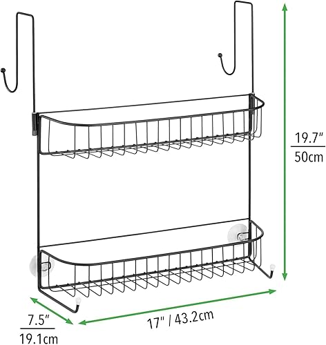 Miniatura 3 de mDesign Organizador de almacenamiento colgante de alambre de metal extra ancho sobre el baño, organizador de almacenamiento colgante con ganchos y