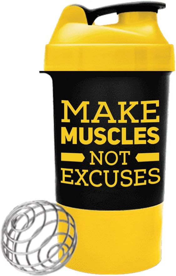Yellow Blender Cup - Make Muscles - 2 compartments - PowerFoods