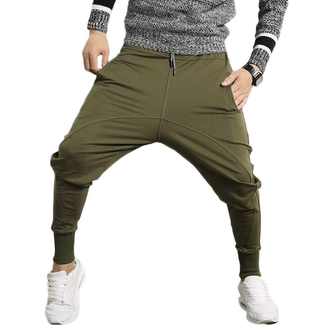 Banana Bucket Mens Slim Fit Jogging Pants Low Crotch Drawstring Baggy Sweatpants Green