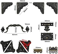 Vista 2 de Cierre de pestillo antiguo para caja de joyería, bisagras, mango, protectores de esquina, kit para bricolaje, tono bronce, 2 juegos, 24 piezas