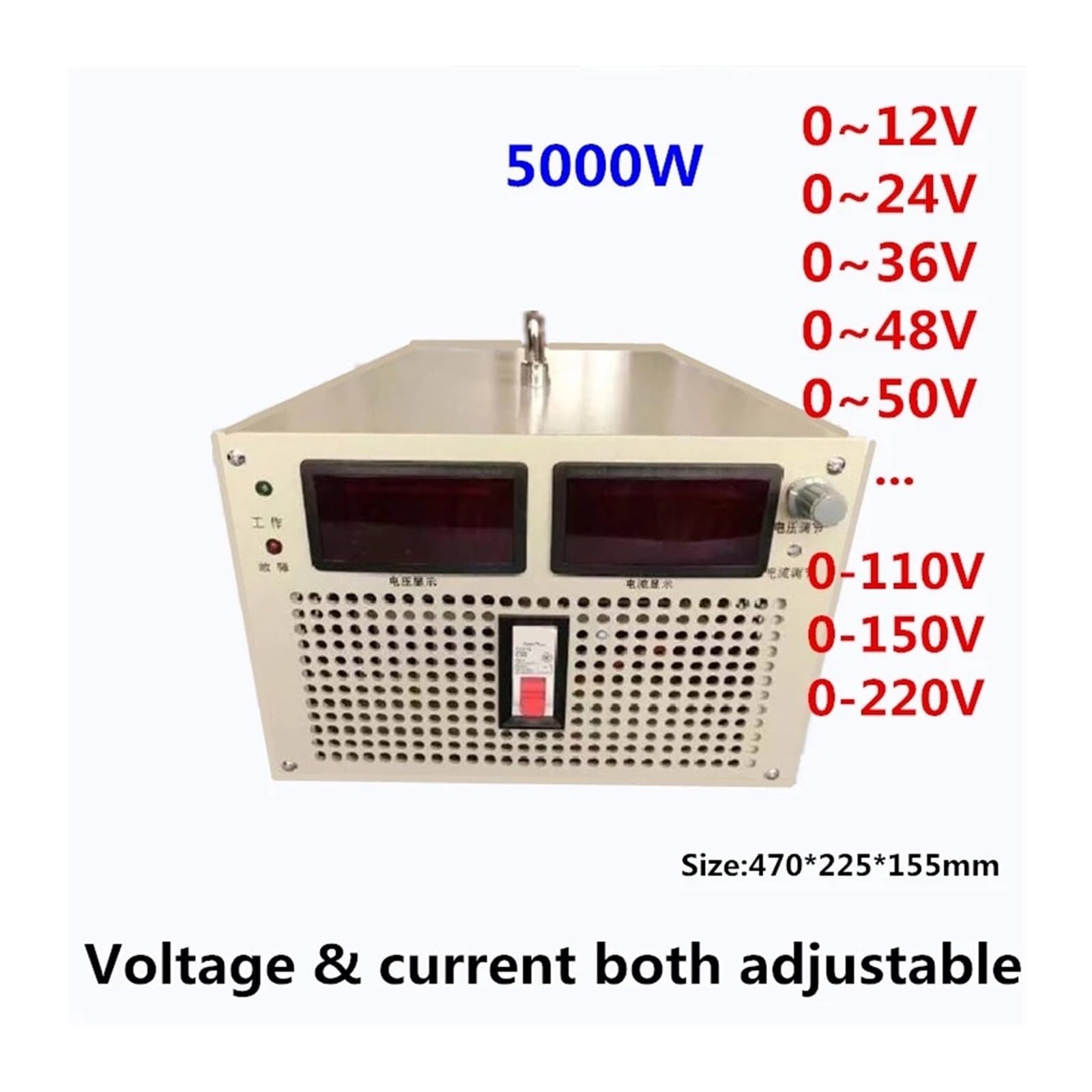 Zasilacz przełączany 5000 W, 0-12 V, 24 V, 60 V, 72 V, 80 V, 90 V, 110 V, 150 V, 220 V, regulowany prąd i napięcie ACA-DC. | 0-12 V 0-415a, 220 V