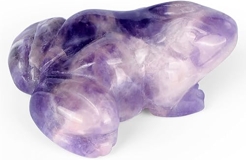 SMQ Rana de cristal de 2 pulgadas, figura de amatista natural, decoración de estatua tallada a mano, animal de piedra curativa con caja de regalo