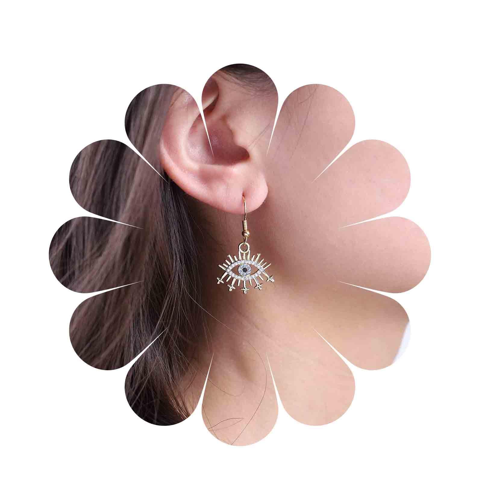 Boho Crystal Evil Eye Dangle Earrings Vintage Crystal Eye Earrings Gold CZ Eye Drop Earrings Personalised Abstract Eye Statement Earrings Jewellery for Women and Girls