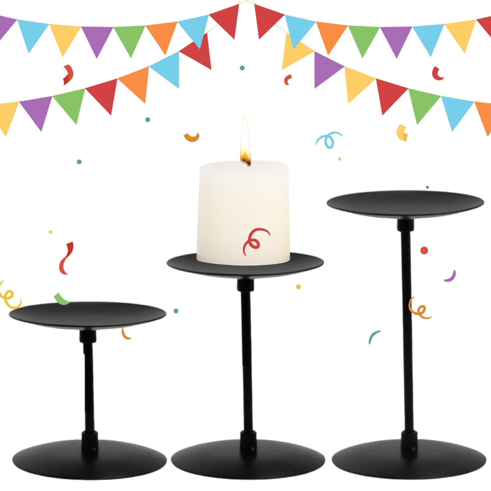 Demaxiyad Single Attribute Black Pillar Candle Holder - Candle Centerpieces For Tables Set Of 3 - Vintage Decorative Candle Holder Decor For Tables Or Fireplace