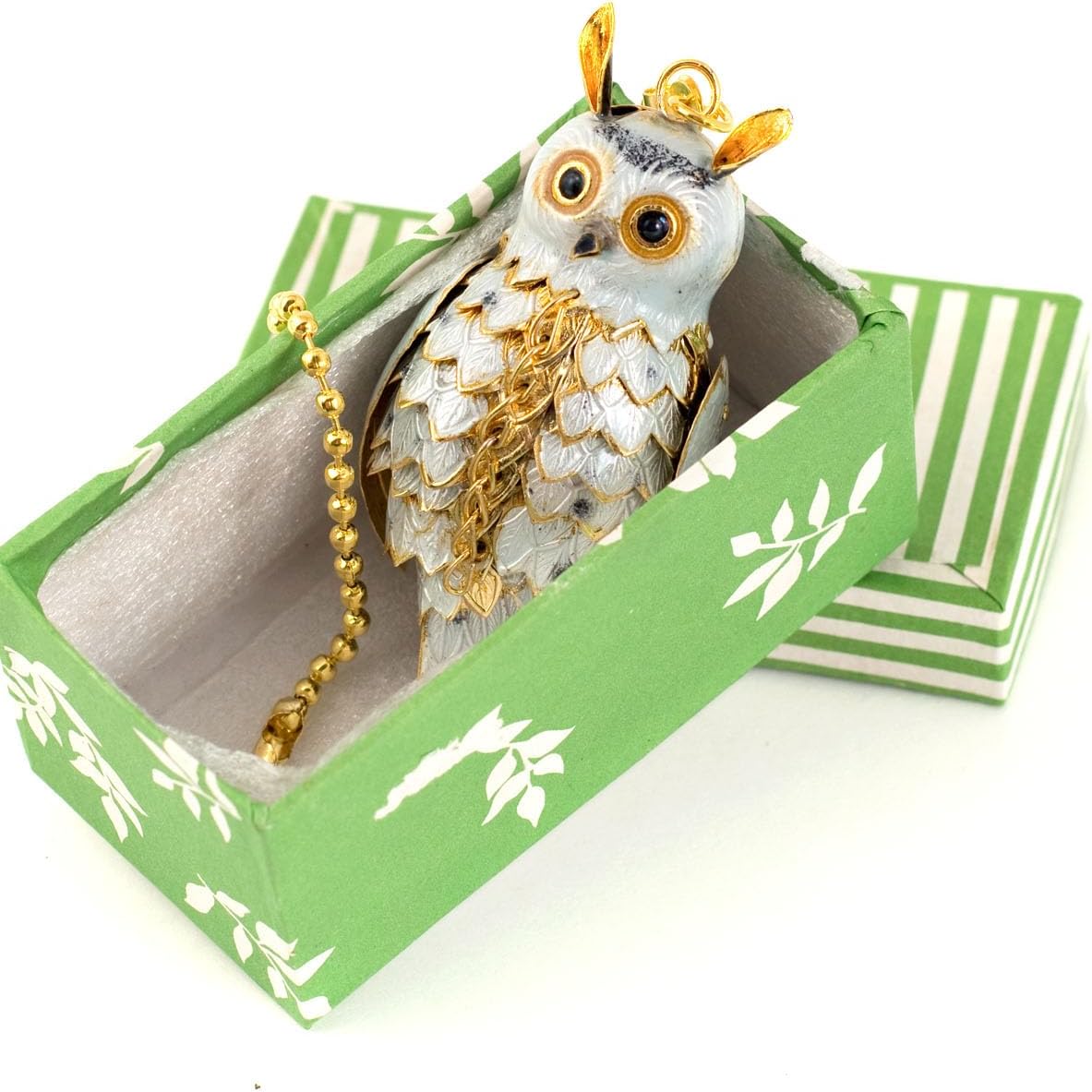 Value Arts Handmade Cloisonne Silver Owl Fan Pull Ornament