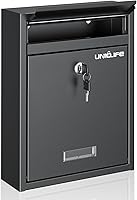 Uniclife Locking Wall Mount Mailbox - Secure Steel Key Drop Box for Mail, Donations, Home Office School - Large Capacity Black