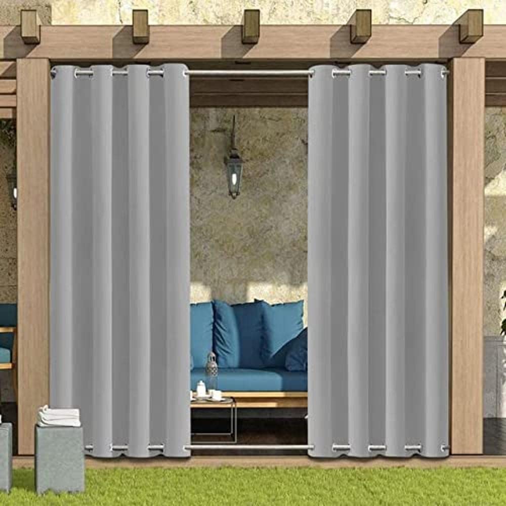LiveGo Outdoor Curtains Waterproof with Grommet (Top and Bottom), 2 Panels Privacy & UV Protection Windproof Curtain for Porch, Pergola, Garden, Backyard (Light gray, 140 * 213cm) — view 20