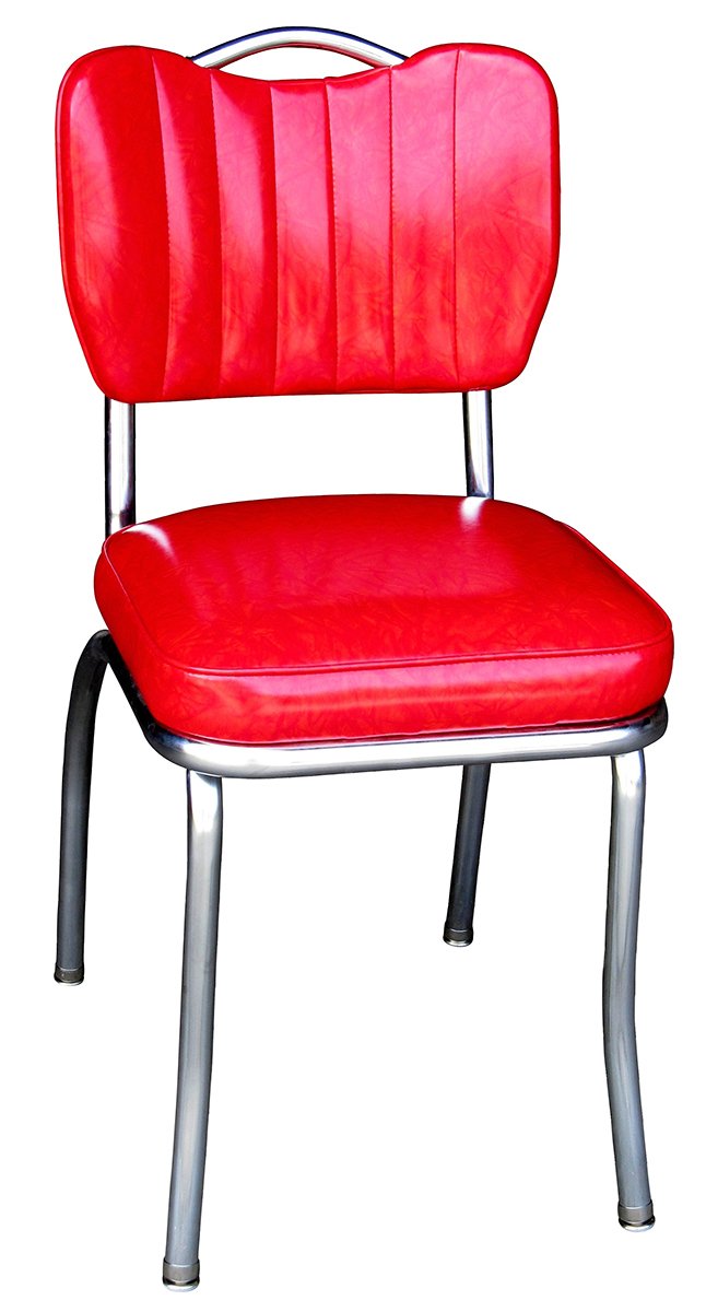 Handle Back Retro Kitchen Chair in Single Tone Channel Back with 2 Inch Box Seat, Cracked Ice Red